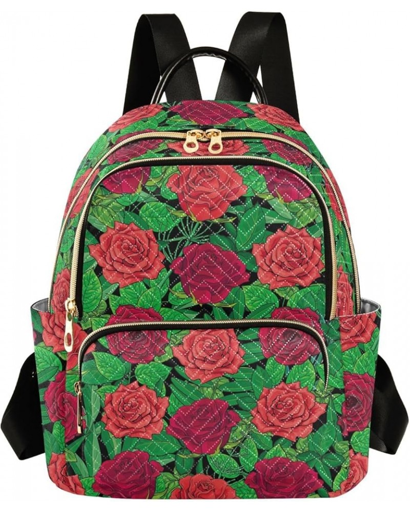 Red Roses and Leaves Women's Backpack Purse Causal Daypack Work Travel College Business Trip Bag Shoulder Bag Small $15.99 Ba...