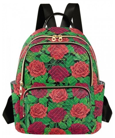 Red Roses and Leaves Women's Backpack Purse Causal Daypack Work Travel College Business Trip Bag Shoulder Bag Small $15.99 Ba...