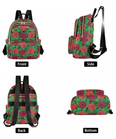 Red Roses and Leaves Women's Backpack Purse Causal Daypack Work Travel College Business Trip Bag Shoulder Bag Small $15.99 Ba...