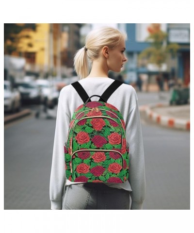 Red Roses and Leaves Women's Backpack Purse Causal Daypack Work Travel College Business Trip Bag Shoulder Bag Small $15.99 Ba...