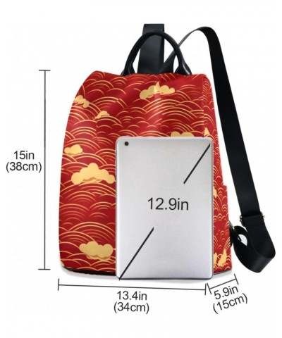 Chinese Water Waves Red Womens Backpack Purse Shoulder Bag Travel Backpack Bookbag Casual Satchel Bags for Ladies Work Travel...