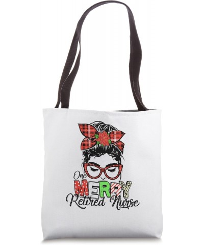 Bleached Red Plaid One Merry Retired Nurse Messy Bun Tote Bag $12.38 Totes