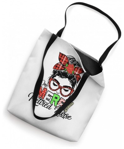 Bleached Red Plaid One Merry Retired Nurse Messy Bun Tote Bag $12.38 Totes