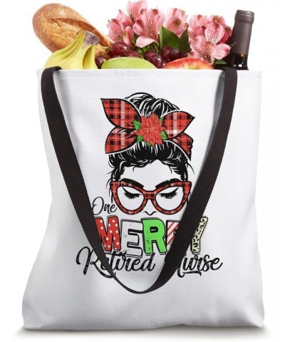 Bleached Red Plaid One Merry Retired Nurse Messy Bun Tote Bag $12.38 Totes