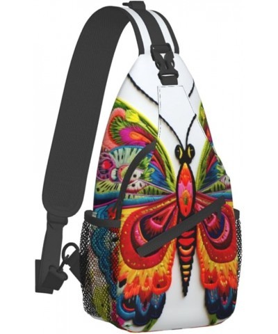 Girl Dance Butterfly Crossbody Bag Chest Shoulder Bag Small Casual Backpack Suitable For Women Men Hiking Embroidery Colorful...