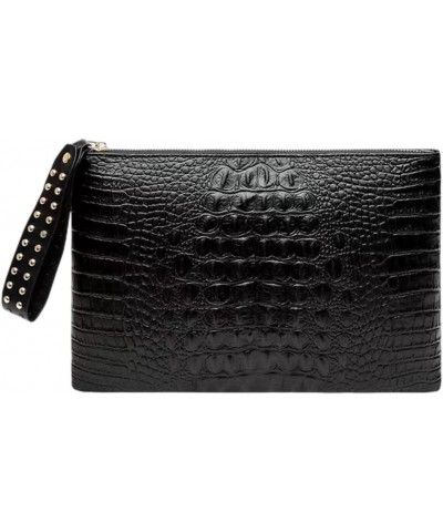 Women Faux Leather Crocodile Envelope Clutch Bag Wristlet Zipper Evening Handbag Wallet Purse B-black $13.91 Evening Bags