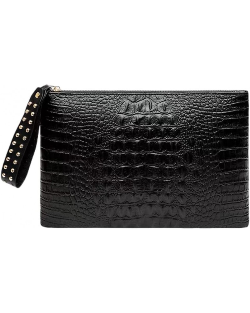 Women Faux Leather Crocodile Envelope Clutch Bag Wristlet Zipper Evening Handbag Wallet Purse B-black $13.91 Evening Bags