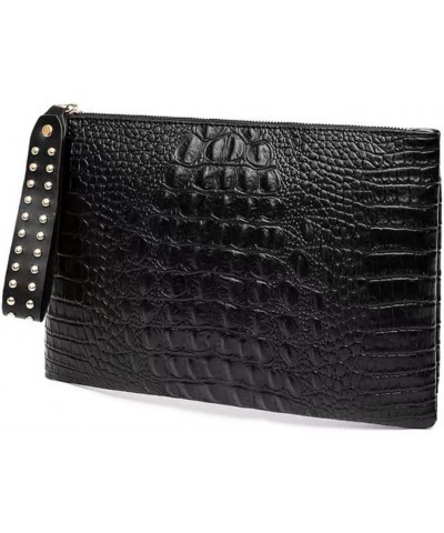 Women Faux Leather Crocodile Envelope Clutch Bag Wristlet Zipper Evening Handbag Wallet Purse B-black $13.91 Evening Bags