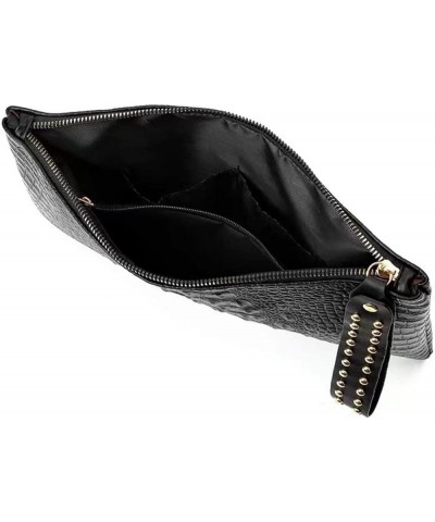 Women Faux Leather Crocodile Envelope Clutch Bag Wristlet Zipper Evening Handbag Wallet Purse B-black $13.91 Evening Bags