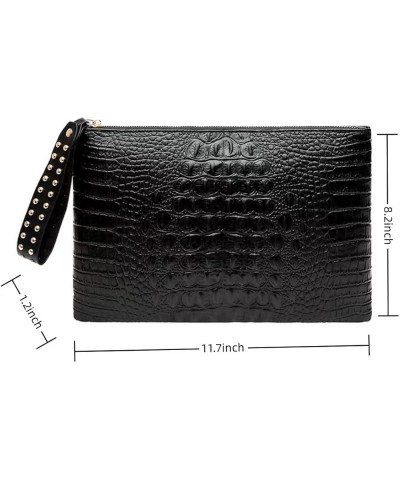 Women Faux Leather Crocodile Envelope Clutch Bag Wristlet Zipper Evening Handbag Wallet Purse B-black $13.91 Evening Bags