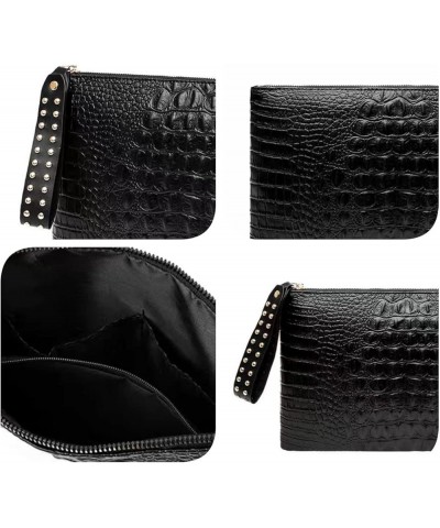 Women Faux Leather Crocodile Envelope Clutch Bag Wristlet Zipper Evening Handbag Wallet Purse B-black $13.91 Evening Bags