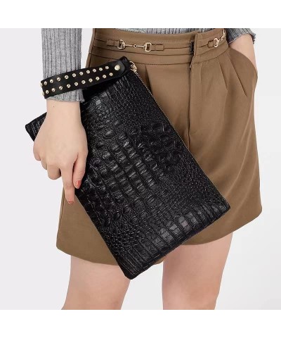 Women Faux Leather Crocodile Envelope Clutch Bag Wristlet Zipper Evening Handbag Wallet Purse B-black $13.91 Evening Bags