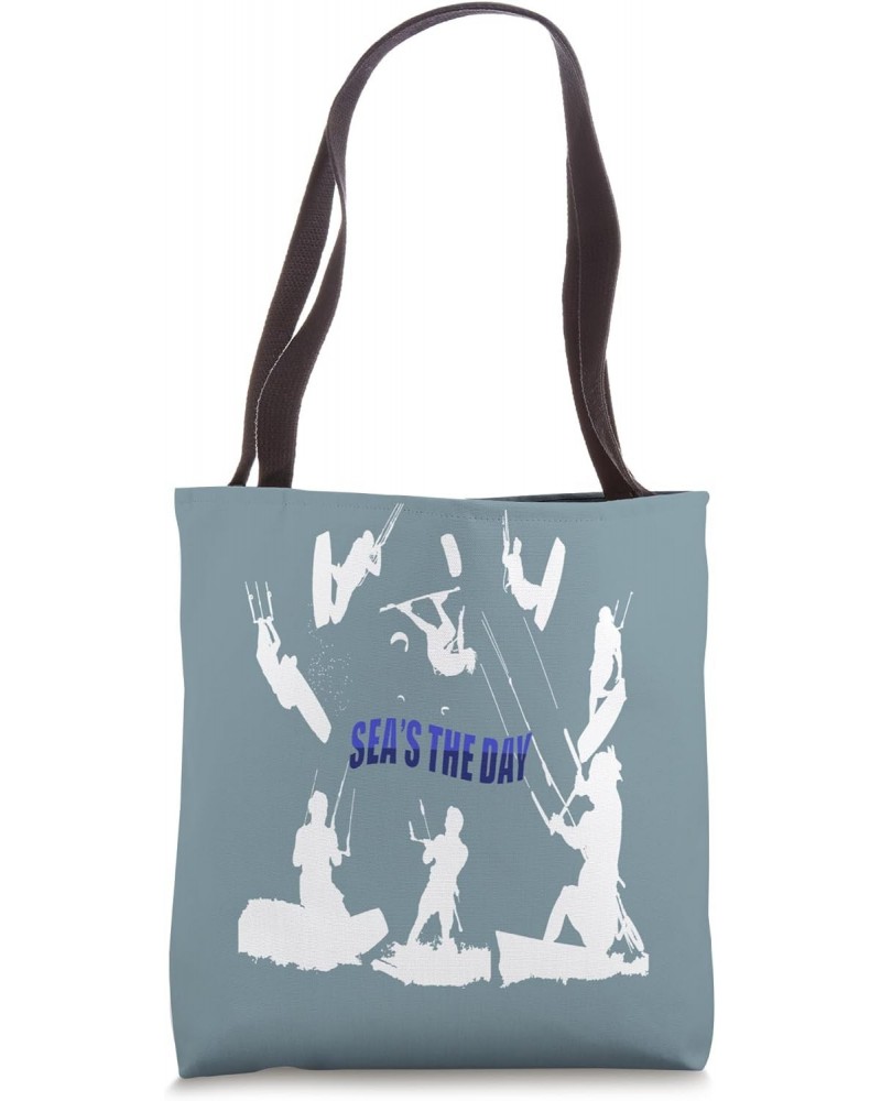 Kitesurfer Pattern White Silhouette Seas The Day Fun Pun 2 Tote Bag $10.34 Totes