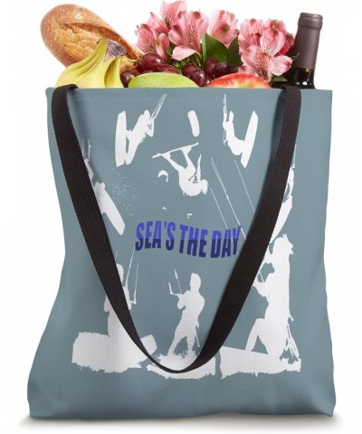 Kitesurfer Pattern White Silhouette Seas The Day Fun Pun 2 Tote Bag $10.34 Totes