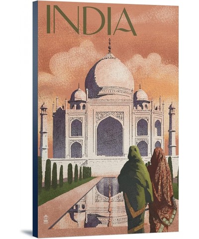 Taj Mahal, India, Lithograph Style, (24x36 Wrapped Canvas, Wall Decor, Artwork) 24x36 Stretched Canvas $56.40 Totes