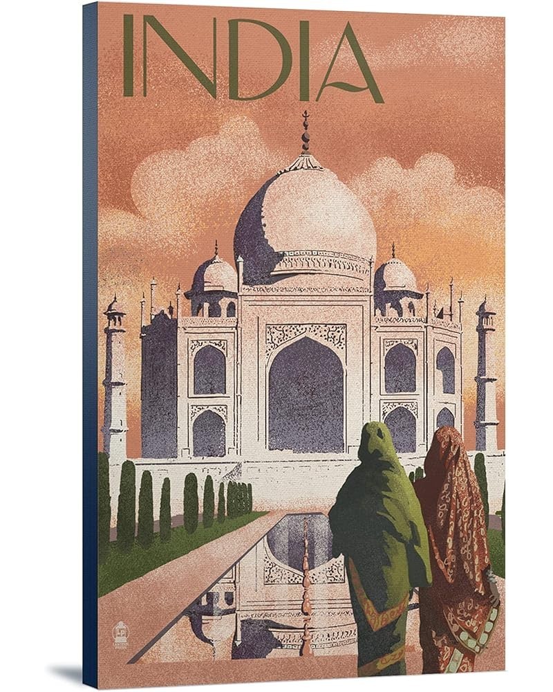 Taj Mahal, India, Lithograph Style, (24x36 Wrapped Canvas, Wall Decor, Artwork) 24x36 Stretched Canvas $56.40 Totes