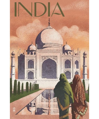 Taj Mahal, India, Lithograph Style, (24x36 Wrapped Canvas, Wall Decor, Artwork) 24x36 Stretched Canvas $56.40 Totes