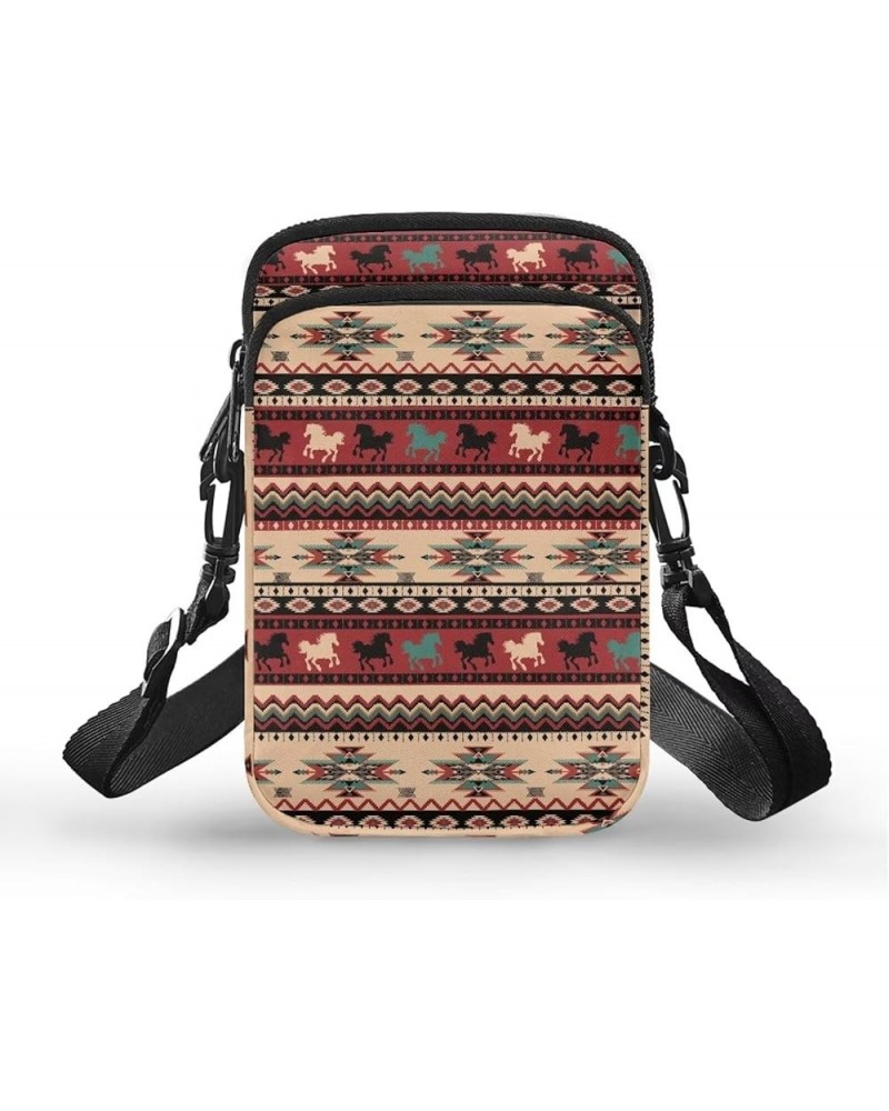 Small Crossbody Purses with Removable Strap Zipped Pockets Handbag Shoulder Bag Aztec Horse Print $10.56 Crossbody Bags