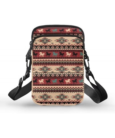 Small Crossbody Purses with Removable Strap Zipped Pockets Handbag Shoulder Bag Aztec Horse Print $10.56 Crossbody Bags