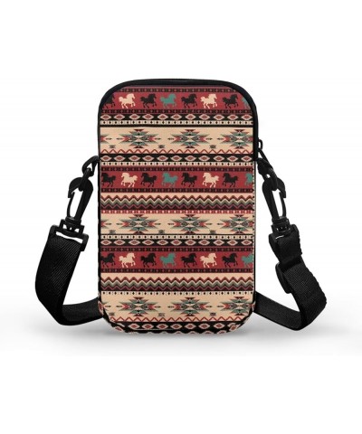 Small Crossbody Purses with Removable Strap Zipped Pockets Handbag Shoulder Bag Aztec Horse Print $10.56 Crossbody Bags