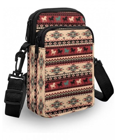 Small Crossbody Purses with Removable Strap Zipped Pockets Handbag Shoulder Bag Aztec Horse Print $10.56 Crossbody Bags