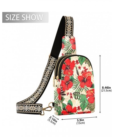 Sling Bag for Women Tropical Hibiscus Flower Pattern Crossbody Bag Small Chest Bag Shoulder Bag Cell Phone Purse for Casual T...