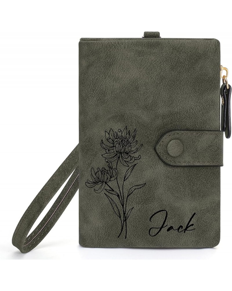 Personalized Wallets for Women, Custom Birth Flower & Name Soft Leather Ladies Wallets, Bifold RFID Blocking Card Holder, Zip...