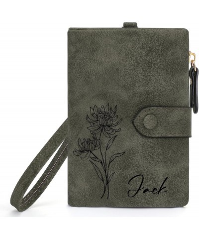 Personalized Wallets for Women, Custom Birth Flower & Name Soft Leather Ladies Wallets, Bifold RFID Blocking Card Holder, Zip...