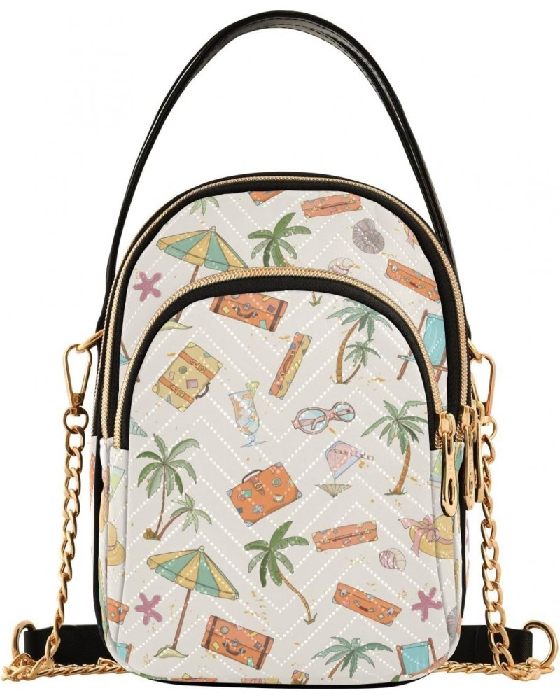 Palm Trees Summer Crossbody Bag for Women Cell Phone Purse Wallet with Removable Chain Shoulder Handbag for Work Passport Tra...