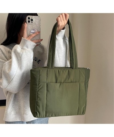 2023 NEW Nylon Shopping Bag Quilted Handbag Solid Color Shopping Bag Versatile Shoulder Bag Book Bag for Women Girl Green $21...