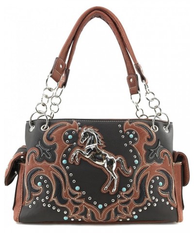 Horse Embroidery Studded Turquoise Stone Concealed Carry Handbag Purse Matching Wallet Brown Handbag Only $14.32 Wallets