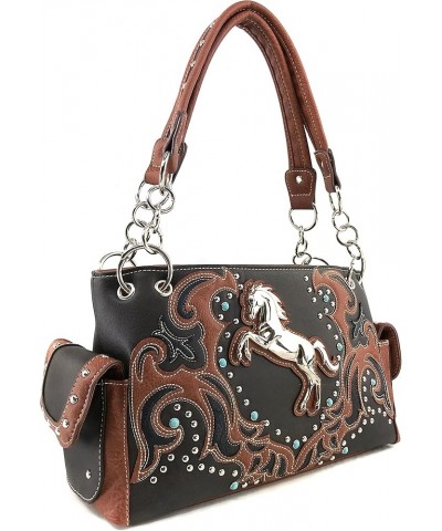 Horse Embroidery Studded Turquoise Stone Concealed Carry Handbag Purse Matching Wallet Brown Handbag Only $14.32 Wallets