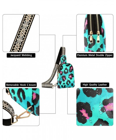 Leopard Blue Pink Crossbody Sling Bag for Women Men Leather Chest Bags Purse Adjustable Cross Body Daypack for Outdoors Shopp...