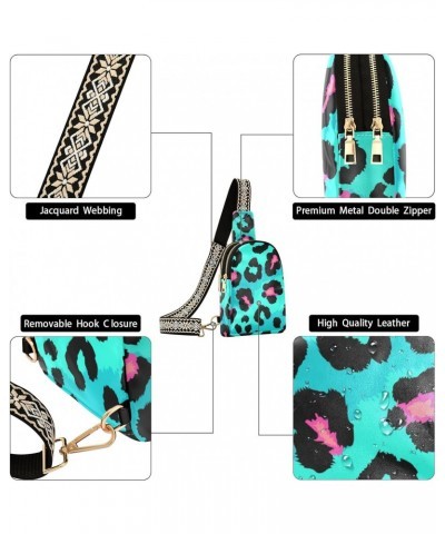 Leopard Blue Pink Crossbody Sling Bag for Women Men Leather Chest Bags Purse Adjustable Cross Body Daypack for Outdoors Shopp...