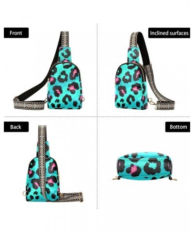 Leopard Blue Pink Crossbody Sling Bag for Women Men Leather Chest Bags Purse Adjustable Cross Body Daypack for Outdoors Shopp...