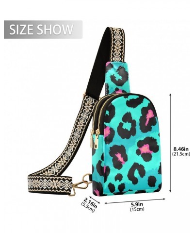 Leopard Blue Pink Crossbody Sling Bag for Women Men Leather Chest Bags Purse Adjustable Cross Body Daypack for Outdoors Shopp...