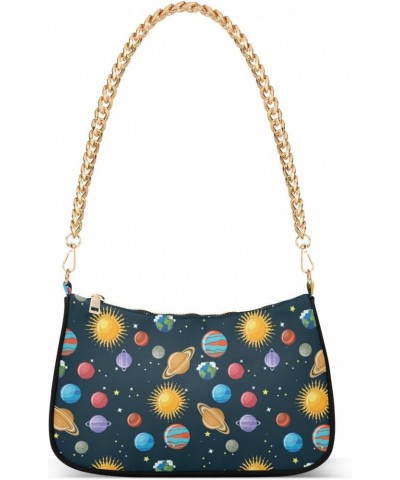 Solar System Planets Space Shoulder Bag for Women Small Purse Fashion Clutch Bag Shoulder Purse with Chain Strap for Wife Wom...