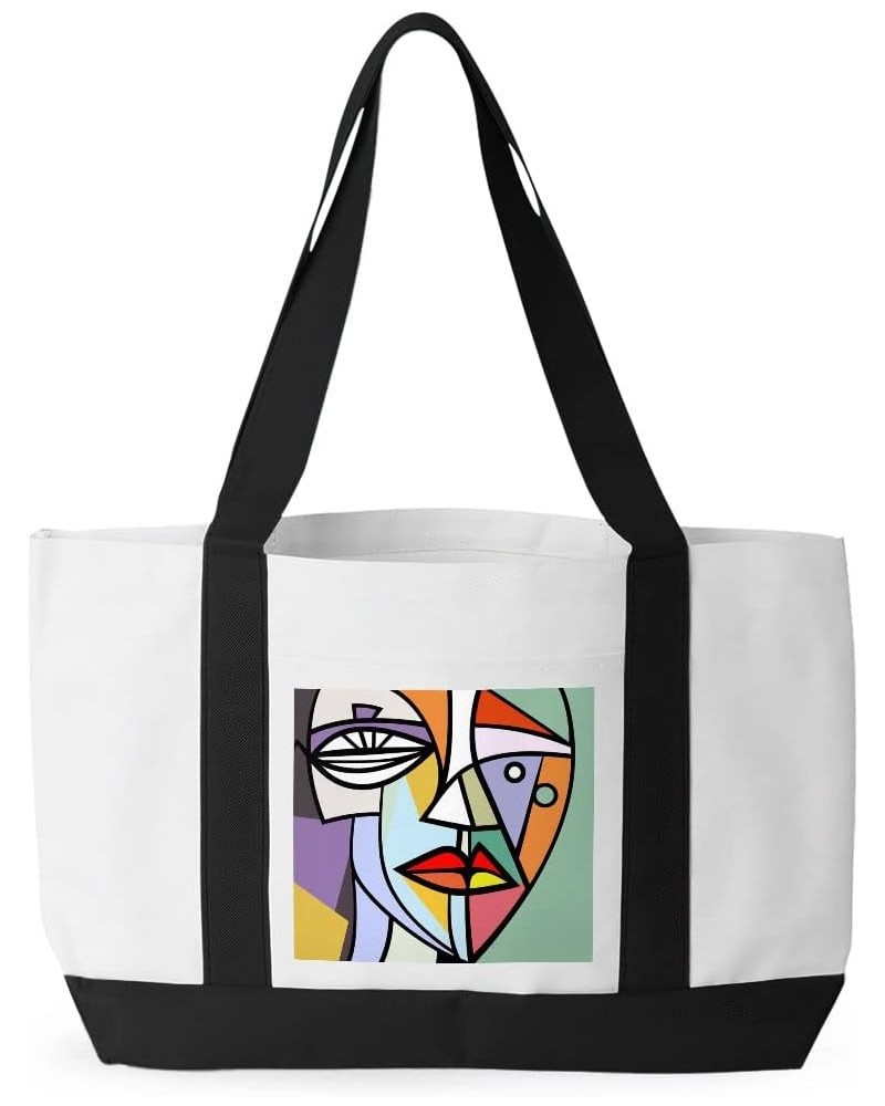 Picasso Style Cruiser Tote Bag - Cubism Shopping Bag - Art Print Tote Bag White Black $28.41 Totes