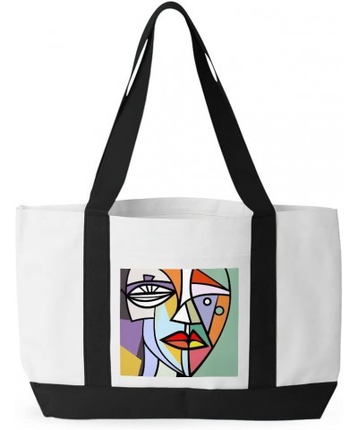 Picasso Style Cruiser Tote Bag - Cubism Shopping Bag - Art Print Tote Bag White Black $28.41 Totes