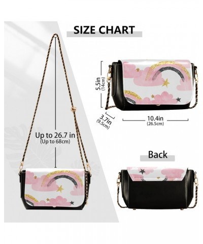 Rainbows Clouds PU Leather Crossbody Handbag for Women Shoulder Purse with Adjustable Metal Chain Waterproof Travel Purse for...