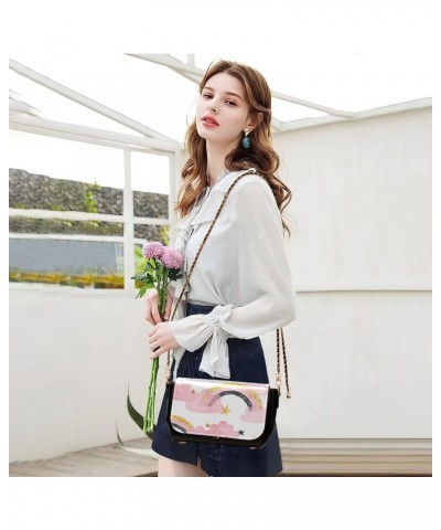 Rainbows Clouds PU Leather Crossbody Handbag for Women Shoulder Purse with Adjustable Metal Chain Waterproof Travel Purse for...