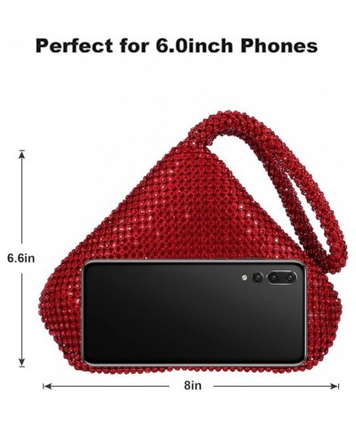 Women Red Evening Bag Women's Clutch Purse Bag Triangle Full Rhinestones Bags for Party Cocktail Wedding for 6.0inch Android ...