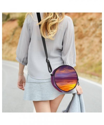 Cloudy Sky Dawn Crossbody Bag for Women Teen Girls Round Canvas Shoulder Bag Purse Tote Handbag Bag $10.91 Totes