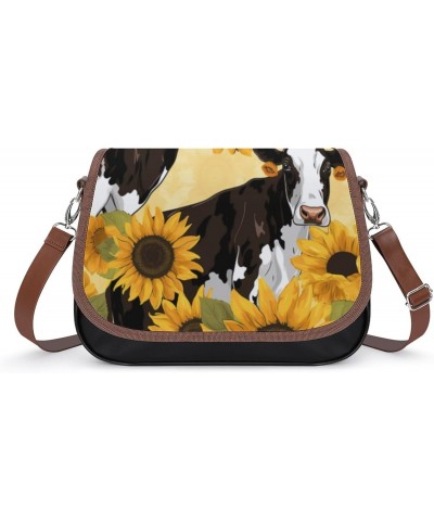 Sunflowers with Cow Crossbody Shoulder Messenger Women Bag Pu Leather Office Work Business for Handbag Crossbody Bag $14.49 S...