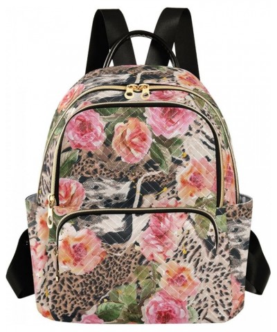 Tiger and Jaguar Skin Rose Flowers Women Backpack Purse Shoulder Bag Color $16.42 Backpacks