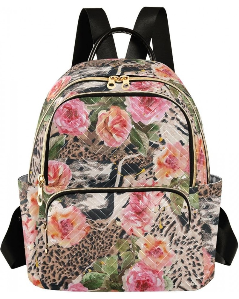 Tiger and Jaguar Skin Rose Flowers Women Backpack Purse Shoulder Bag Color $16.42 Backpacks