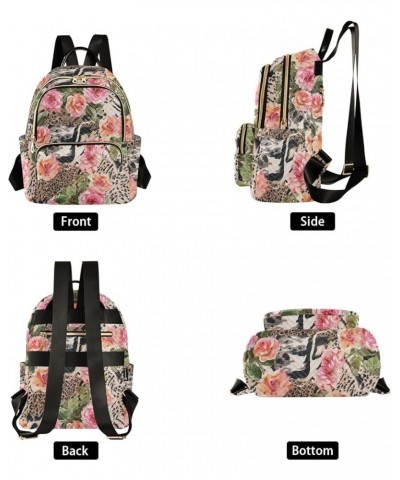 Tiger and Jaguar Skin Rose Flowers Women Backpack Purse Shoulder Bag Color $16.42 Backpacks