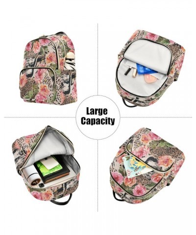 Tiger and Jaguar Skin Rose Flowers Women Backpack Purse Shoulder Bag Color $16.42 Backpacks