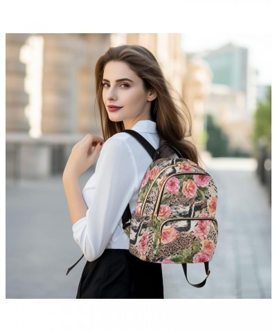 Tiger and Jaguar Skin Rose Flowers Women Backpack Purse Shoulder Bag Color $16.42 Backpacks