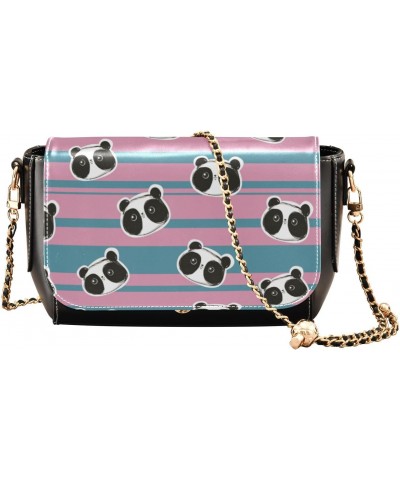 Cute Panda Striped Pink Blue Small Black Crossbody Purse for Women Black Bags with Credit Card Slots Sling Bag $16.00 Crossbo...